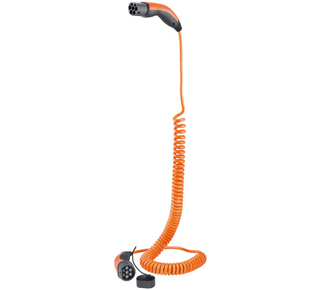 Spiral-Ladekabel Typ 2, bis zu 11 kW, 5 m, Orange