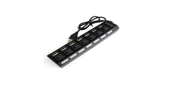 7 Port USB 2/0 HUB mit Schalter und LED Anzeige/ schwarz