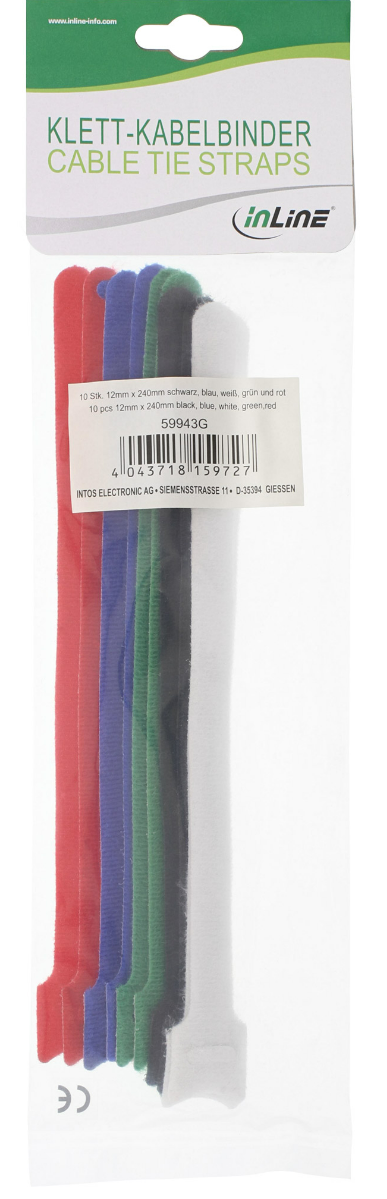 InLine® Kabelbinder, Klett-Verschluss, 10er, 5 versch. Farben
